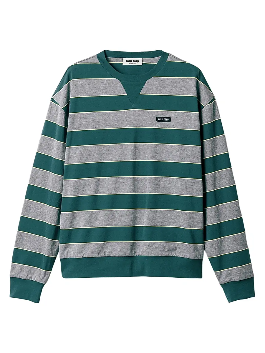 Miu Miu Women's Striped Jersey Sweatshirt - Green | Image 1 Miu Miu Women's Striped Jersey Sweatshirt - Green | Image 1