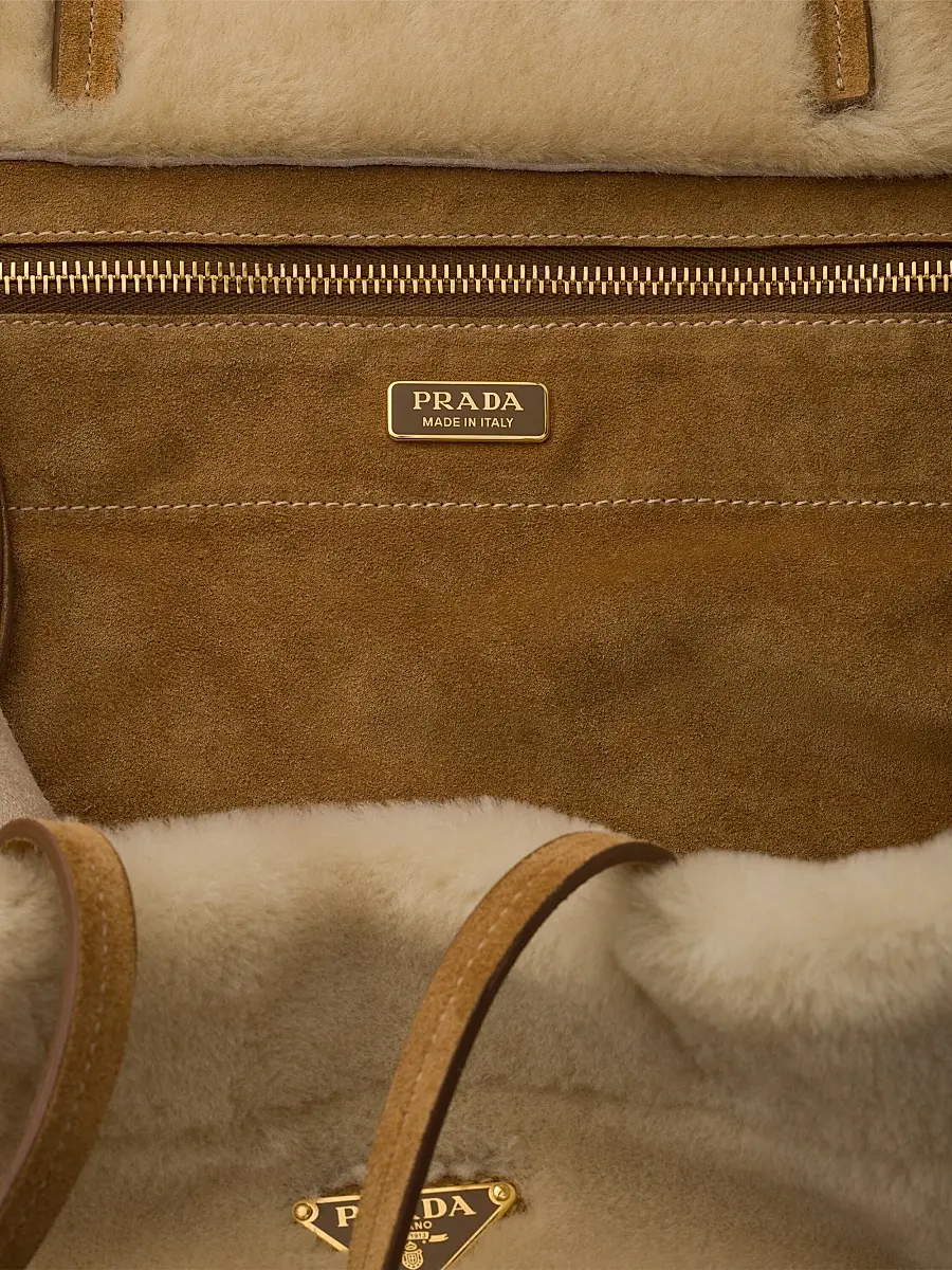 Prada Women's Shearling Tote Bag - Beige Khaki | Thumbnail 4 Prada Women's Shearling Tote Bag - Beige Khaki | Thumbnail 4