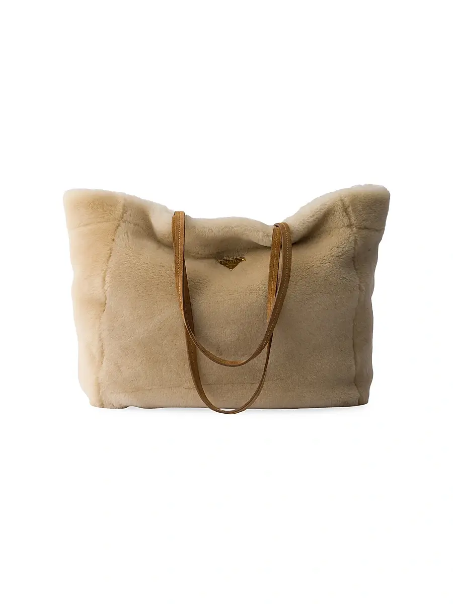 Prada Women's Shearling Tote Bag - Beige Khaki | Image 1 Prada Women's Shearling Tote Bag - Beige Khaki | Image 1