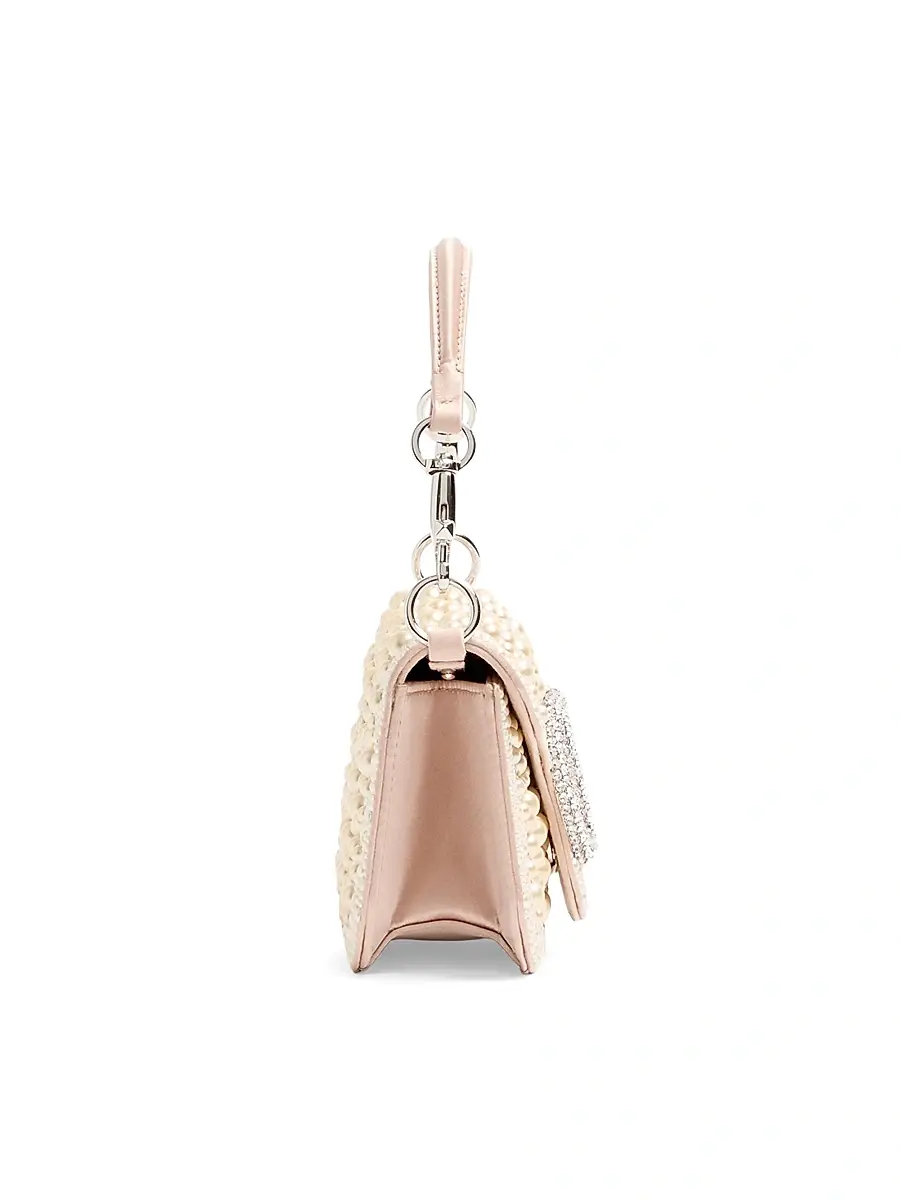 Valentino Women's Locò Small Shoulder Bag with Pearls, Rhinestones and Jewel Logo - Off White | Thumbnail 6 Valentino Women's Locò Small Shoulder Bag with Pearls, Rhinestones and Jewel Logo - Off White | Thumbnail 6