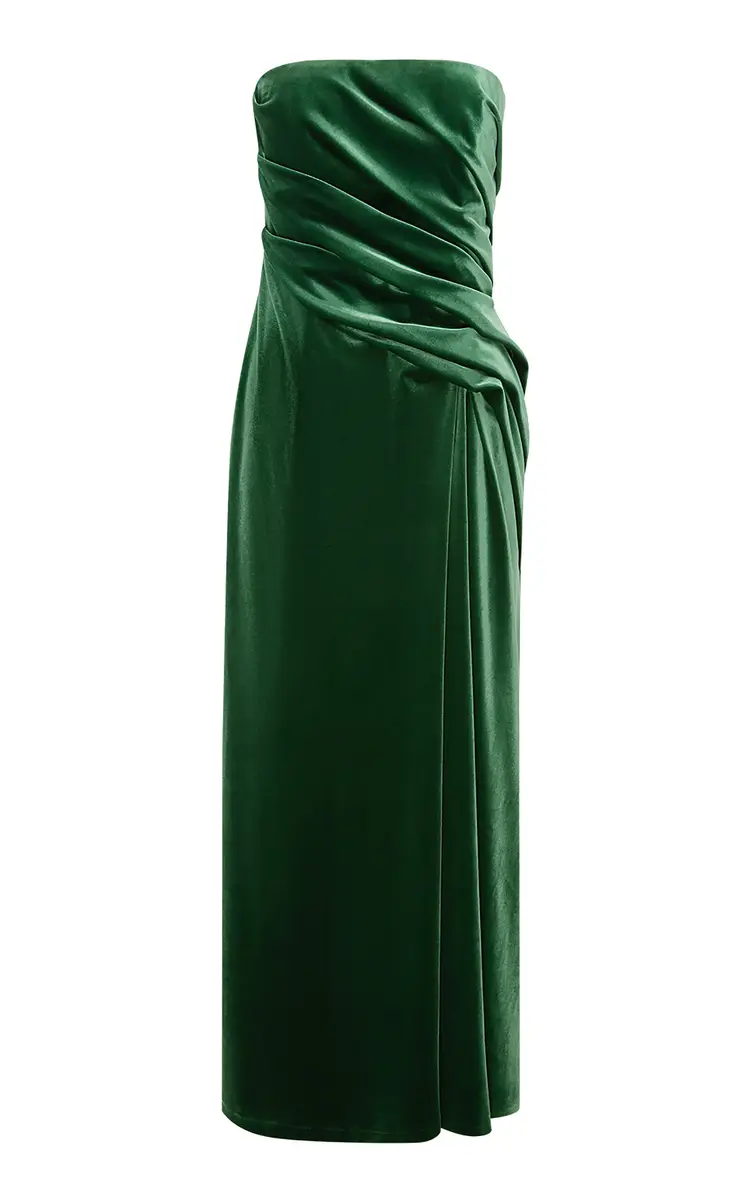 LEO LIN Florence Ruffled Velvet Maxi Dress