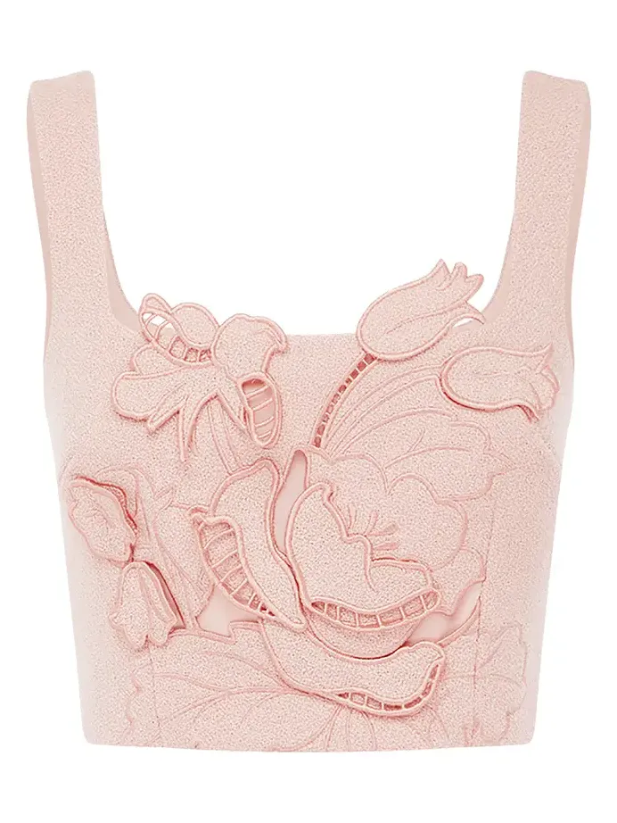 LEO LIN Vivian Applique Tweed Crop Top