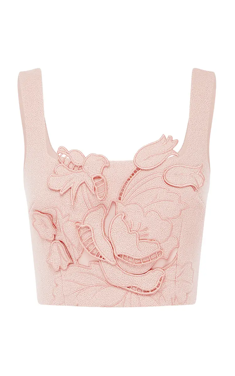 LEO LIN Vivian Applique Tweed Crop Top