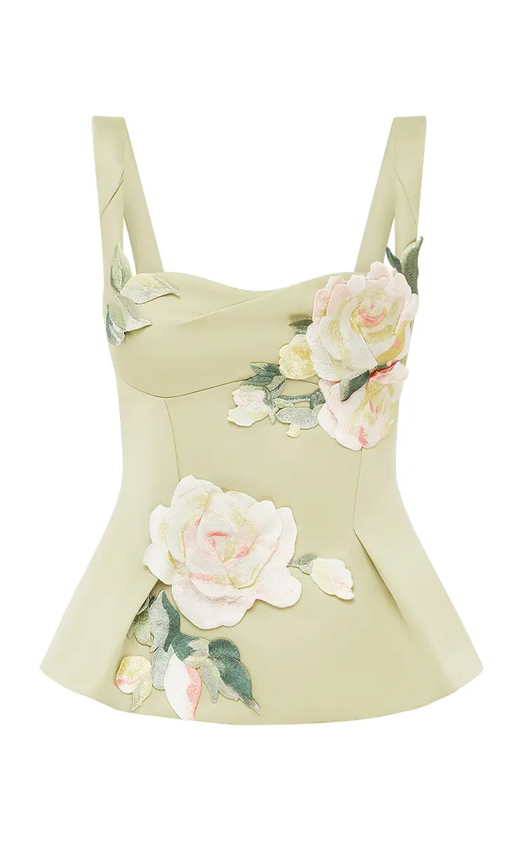 LEO LIN Georgia Embroidered Satin Top