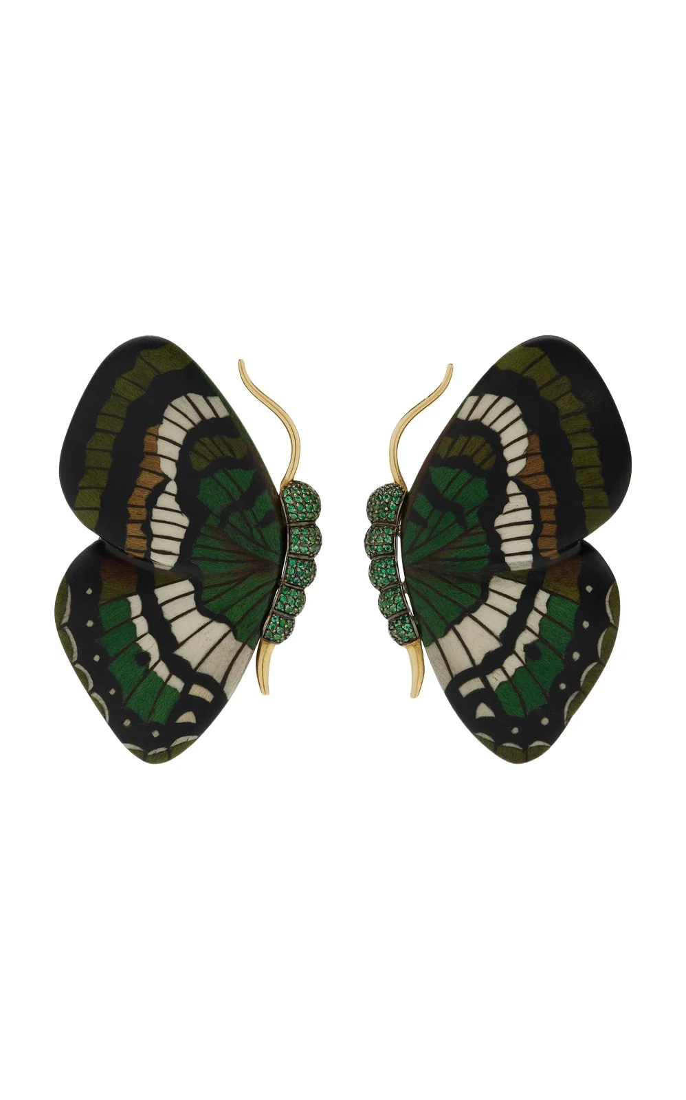 Silvia Furmanovich Marquetry Butterfly 18K Yellow Gold Emerald Earrings