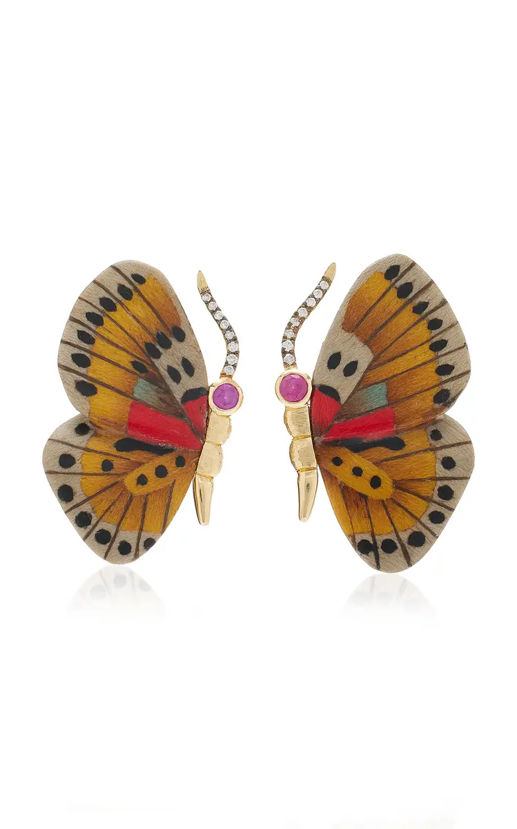 Silvia Furmanovich Marquetry Earrings With Diamond Yellow Sapphire And Yellow Butterfly Pattern | Image 1 Silvia Furmanovich Marquetry Earrings With Diamond Yellow Sapphire And Yellow Butterfly Pattern | Image 1