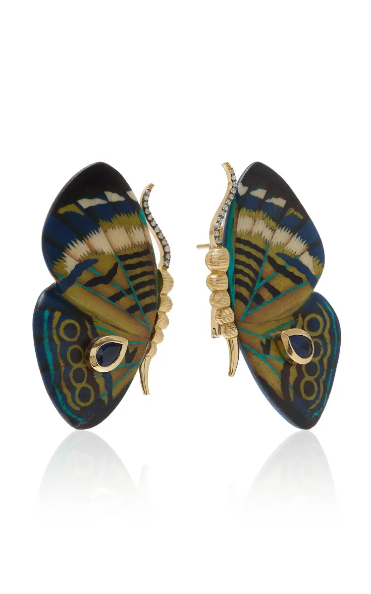 Silvia Furmanovich 18K Yellow Gold Diamond; Kyanite And Marquetry Earrings | Thumbnail 3 Silvia Furmanovich 18K Yellow Gold Diamond; Kyanite And Marquetry Earrings | Thumbnail 3