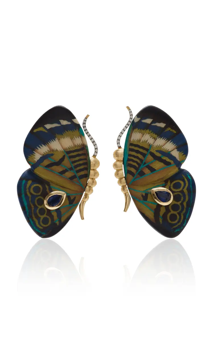 Silvia Furmanovich 18K Yellow Gold Diamond; Kyanite And Marquetry Earrings | Thumbnail 4 Silvia Furmanovich 18K Yellow Gold Diamond; Kyanite And Marquetry Earrings | Thumbnail 4