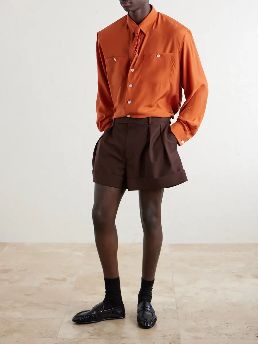 Saint Laurent Straight-Leg Pleated Wool and Mohair-Blend Shorts - Men | Thumbnail 2 Saint Laurent Straight-Leg Pleated Wool and Mohair-Blend Shorts - Men | Thumbnail 2