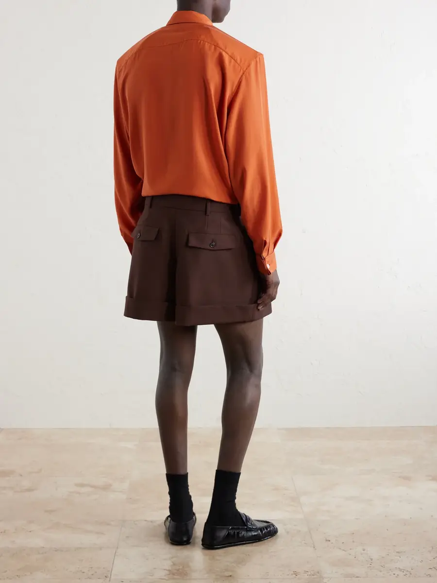 Saint Laurent Straight-Leg Pleated Wool and Mohair-Blend Shorts - Men | Thumbnail 4 Saint Laurent Straight-Leg Pleated Wool and Mohair-Blend Shorts - Men | Thumbnail 4