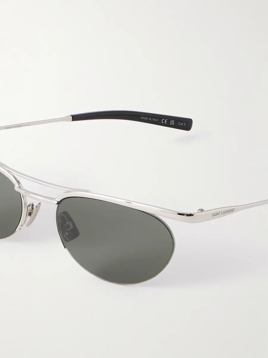 Saint Laurent Oval-Frame Silver-Tone Sunglasses - Men | Thumbnail 3