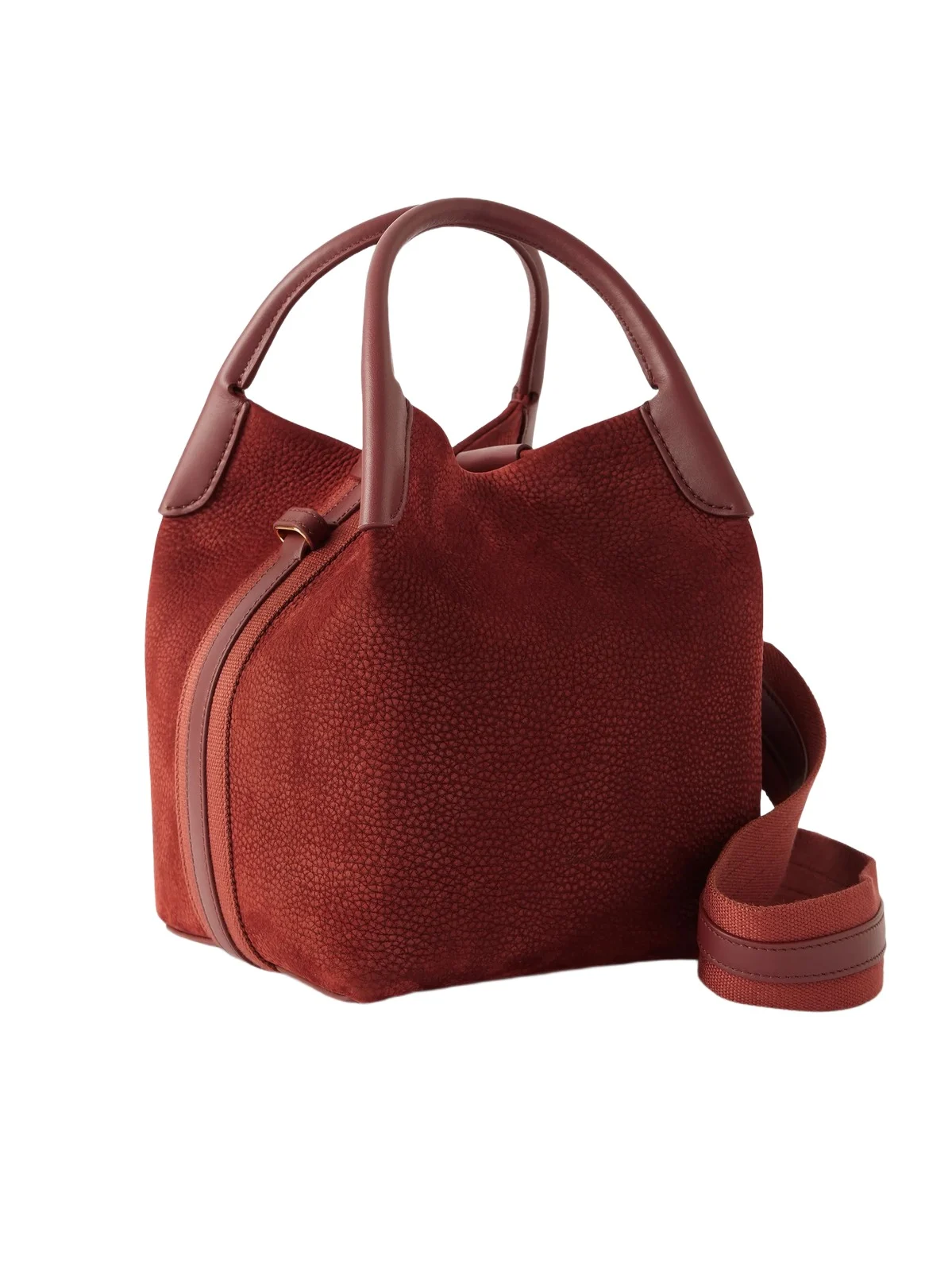 Loro Piana Bale Small Leather And Canvas-trimmed Nubuck Bucket Bag