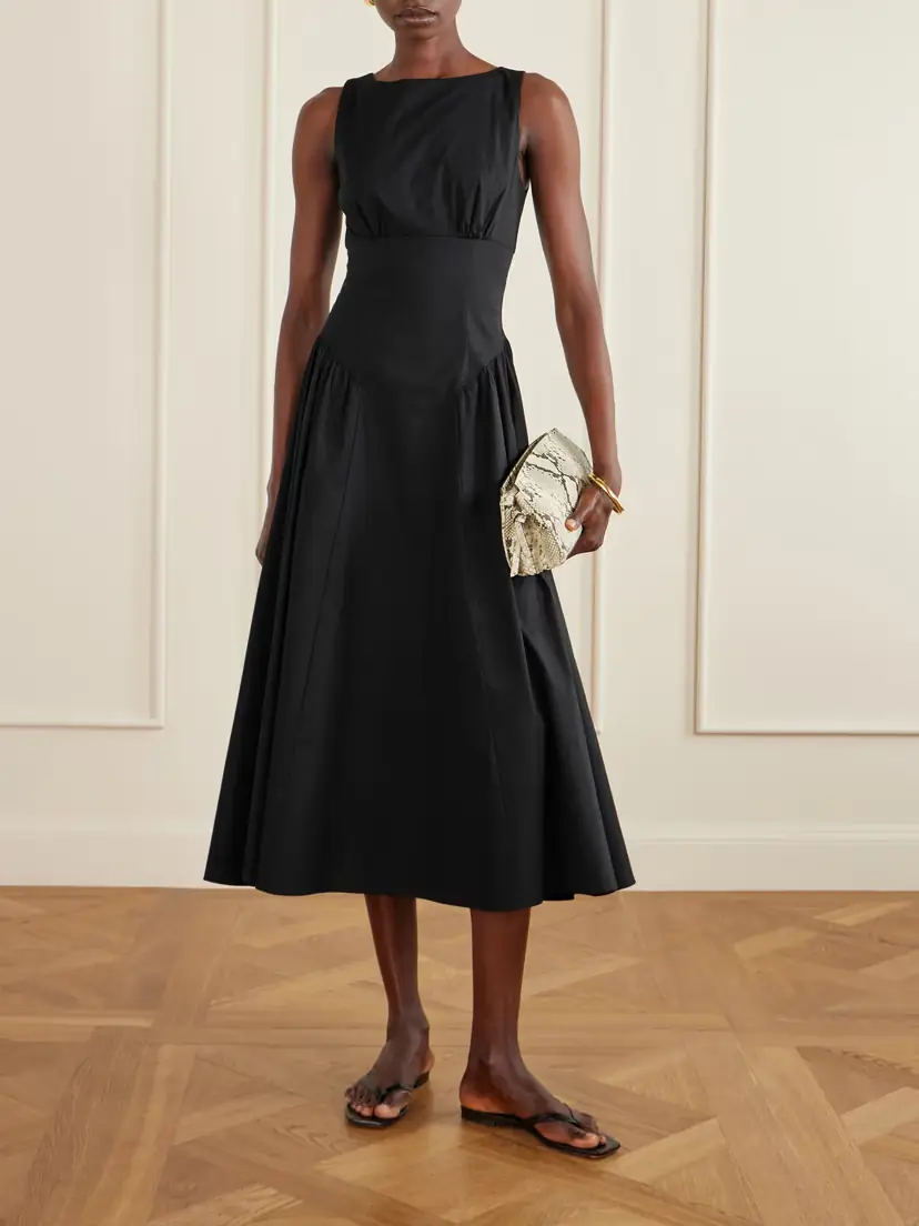 Staud Gwen Paneled Pleated Cotton-blend Poplin Midi Dress | Thumbnail 2 Staud Gwen Paneled Pleated Cotton-blend Poplin Midi Dress | Thumbnail 2