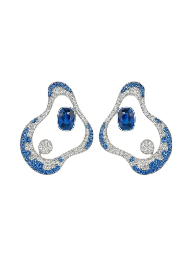 3.78ct Sapphire Diamond 18K Gold Groovy Earrings 3.78ct Sapphire Diamond 18K Gold Groovy Earrings