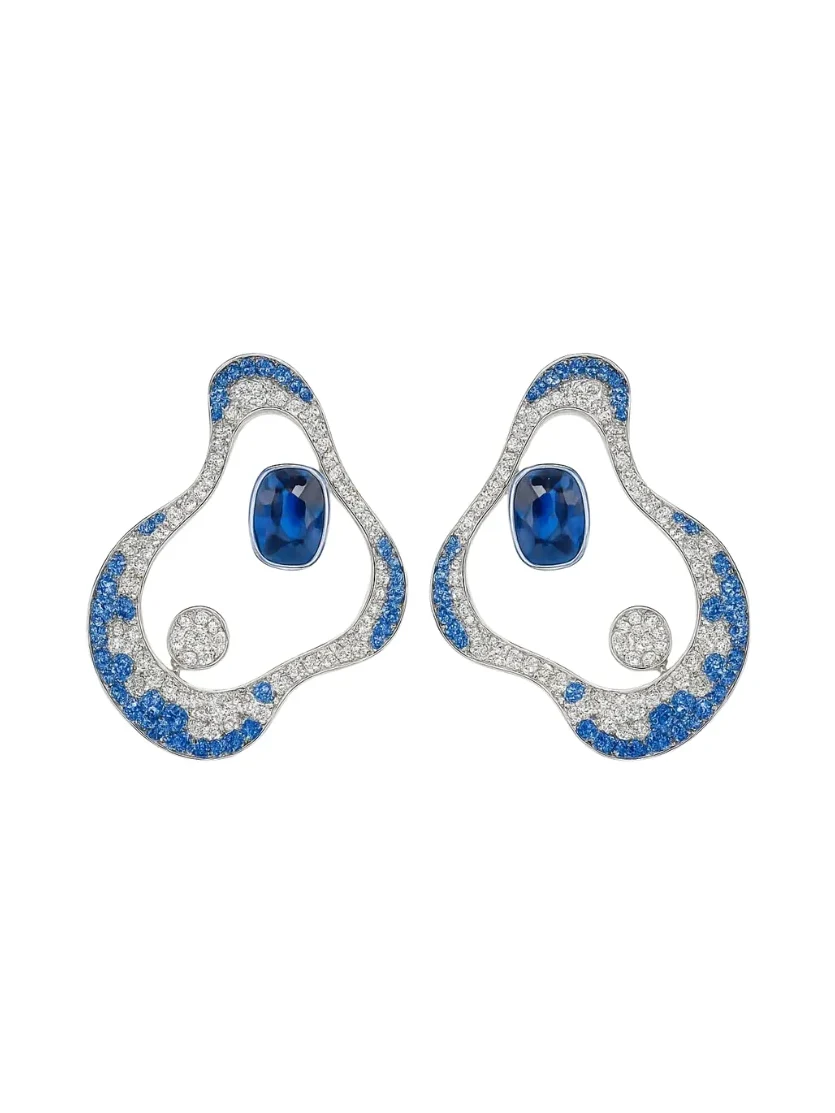 3.78ct Sapphire Diamond 18K Gold Groovy Earrings 3.78ct Sapphire Diamond 18K Gold Groovy Earrings
