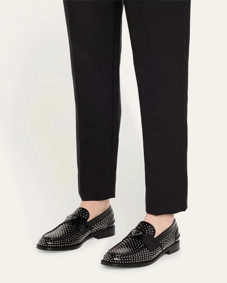 Prada Spazzolato Leather Studded Loafers | Thumbnail 2 Prada Spazzolato Leather Studded Loafers | Thumbnail 2