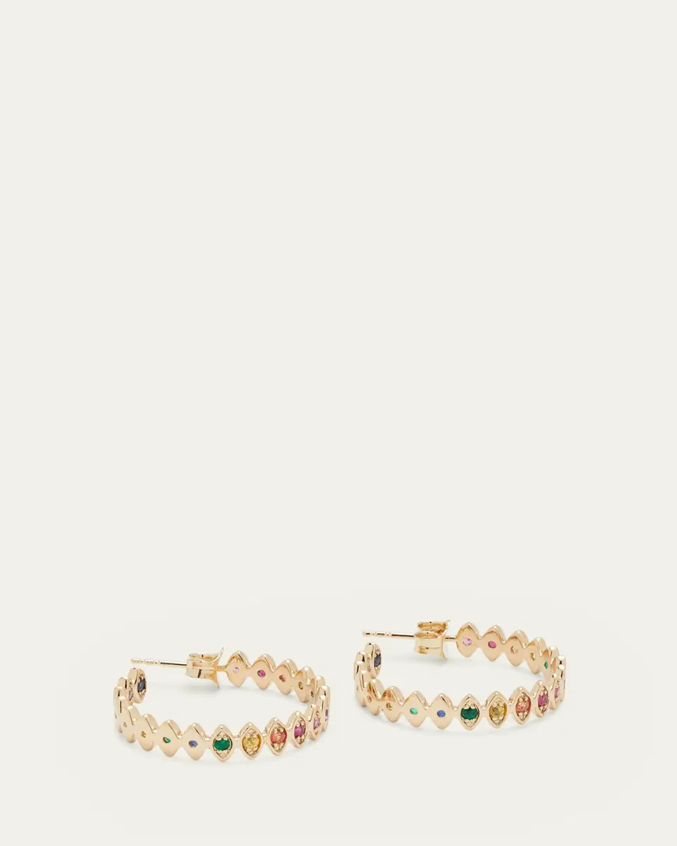 Sydney Evan Marquis Evil Eye Hoop Earrings in Rainbow, Medium | Thumbnail 3