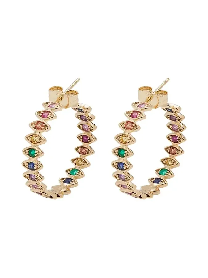 Marquis Evil Eye Hoop Earrings in Rainbow, Medium