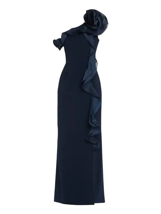 One-Shoulder Ruffle Column Gown