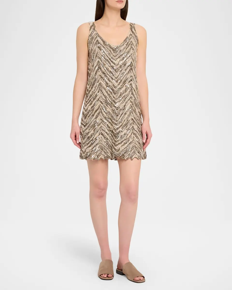 Brunello Cucinelli Chevron Embroidered Sequin Mini Dress | Thumbnail 4 Brunello Cucinelli Chevron Embroidered Sequin Mini Dress | Thumbnail 4