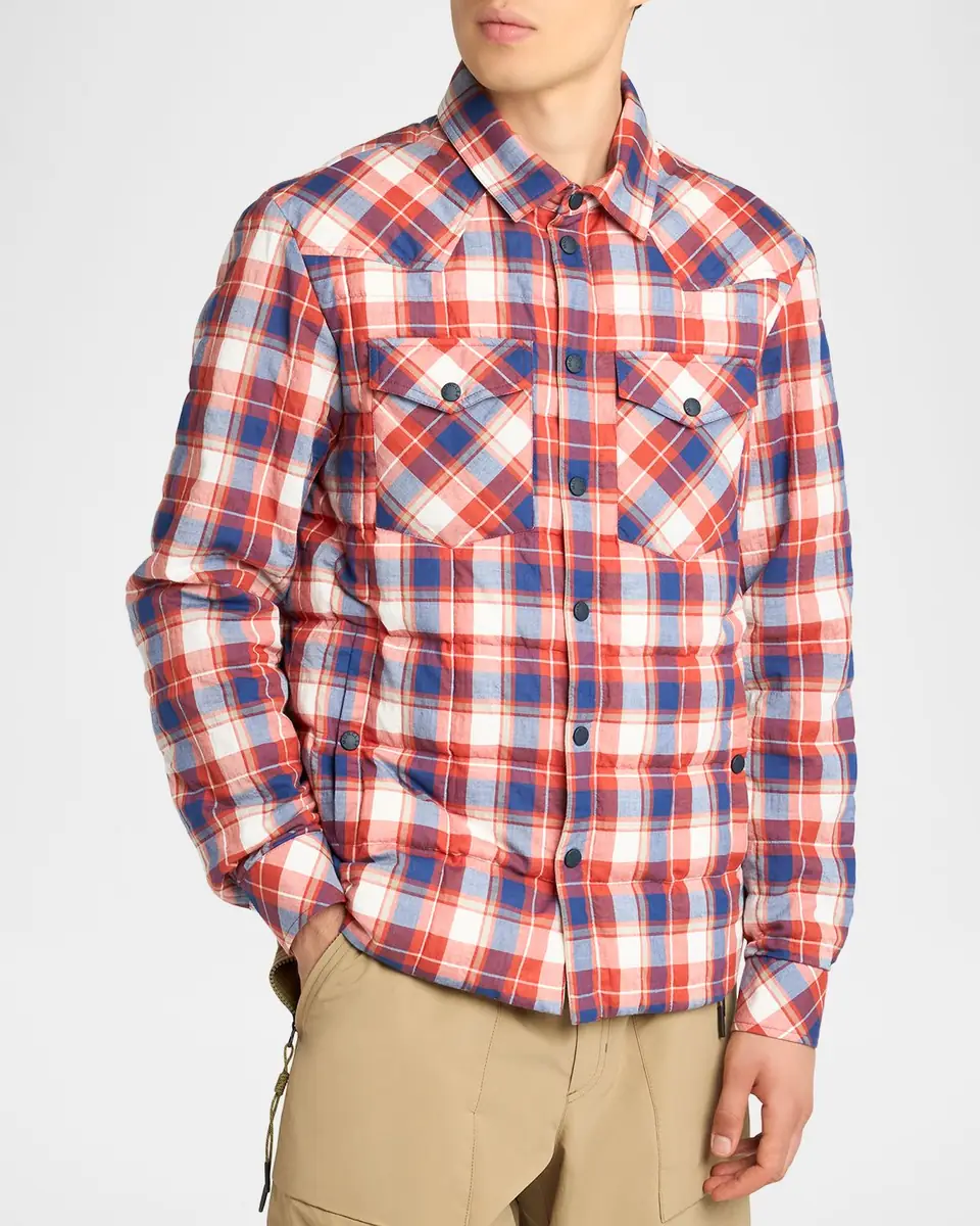 Moncler Men's Quilted Plaid Snap-Front Western Shirt | Thumbnail 4 Moncler Men's Quilted Plaid Snap-Front Western Shirt | Thumbnail 4