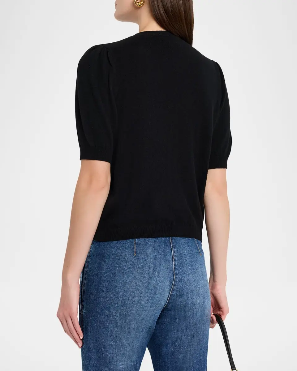 Maison Common Embroidered Wool-Cashmere Short-Sleeve Sweater | Thumbnail 3