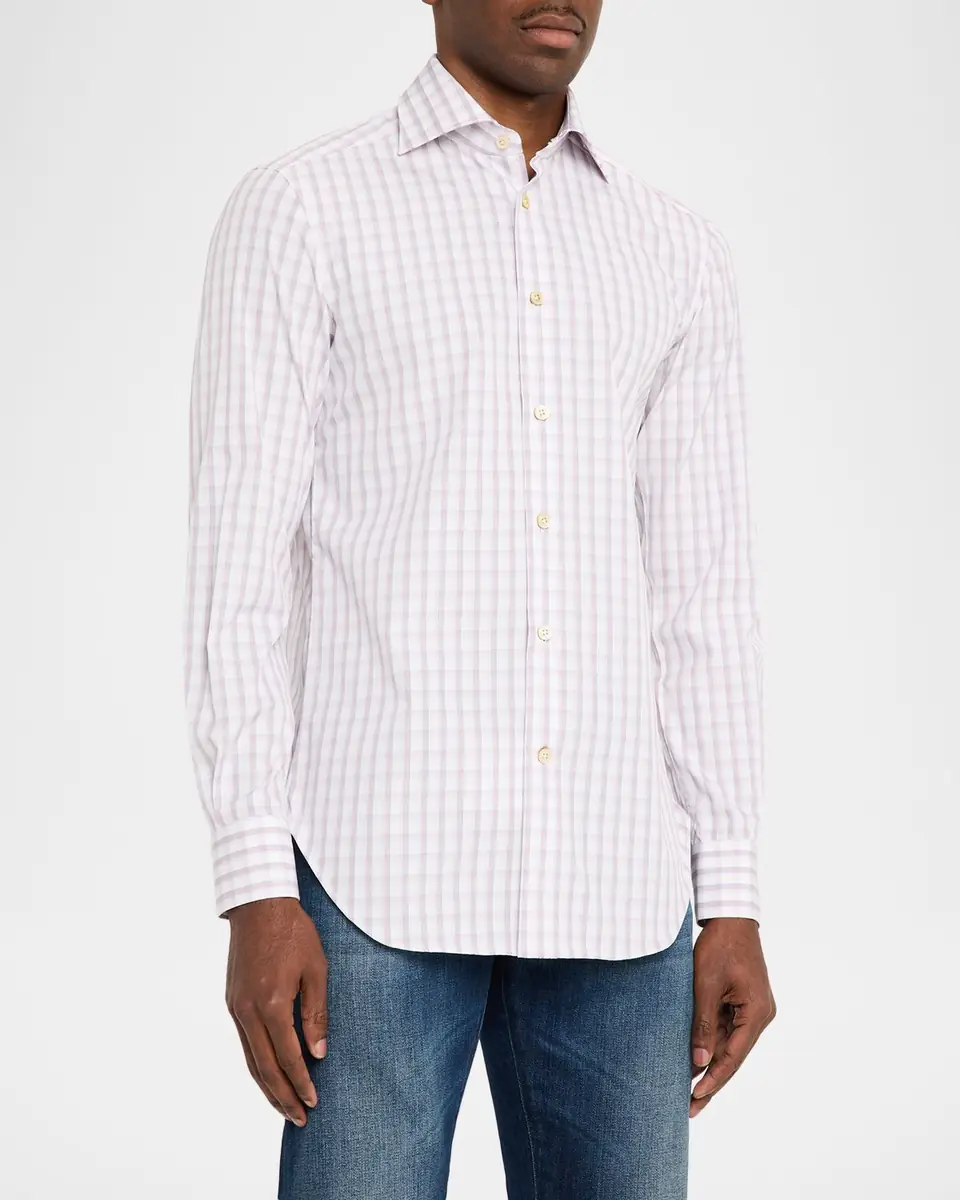 Kiton Men's Cotton Plaid Button-Down Shirt | Thumbnail 4 Kiton Men's Cotton Plaid Button-Down Shirt | Thumbnail 4