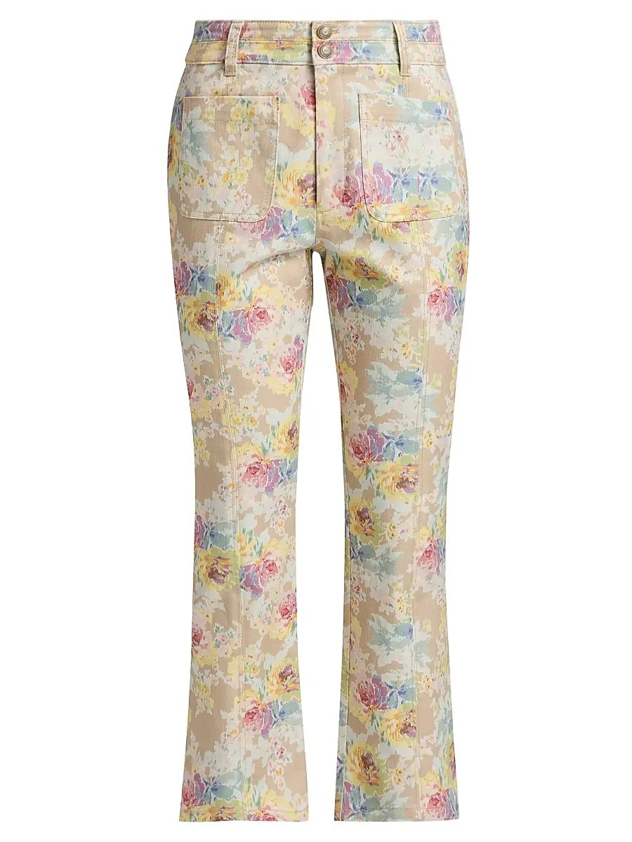 Cinq à Sept Women's Ikat Bouquet Dorothea Floral Crop Jeans - Khaki Multi | Image 1 Cinq à Sept Women's Ikat Bouquet Dorothea Floral Crop Jeans - Khaki Multi | Image 1