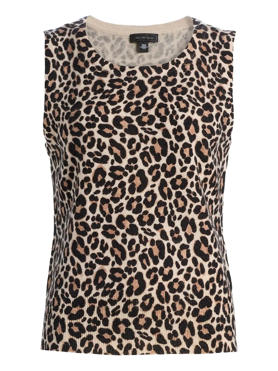 Saks Fifth Avenue Women's Leopard-Print Cashmere Sleeveless Top