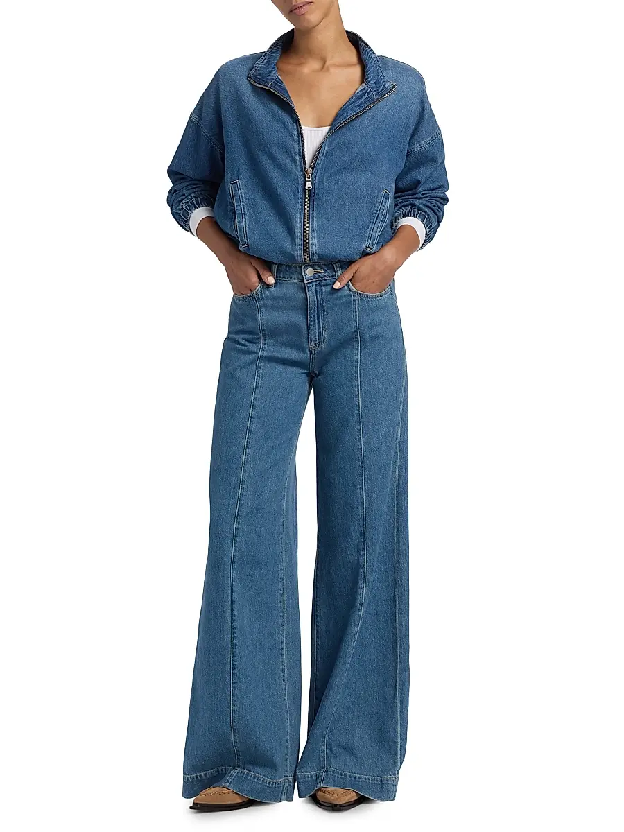 L'AGENCE Women's Dunia Zip-Front Denim Bomber Jacket - Wilton | Thumbnail 2 L'AGENCE Women's Dunia Zip-Front Denim Bomber Jacket - Wilton | Thumbnail 2
