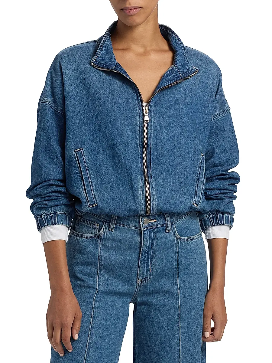 L'AGENCE Women's Dunia Zip-Front Denim Bomber Jacket - Wilton | Thumbnail 3 L'AGENCE Women's Dunia Zip-Front Denim Bomber Jacket - Wilton | Thumbnail 3