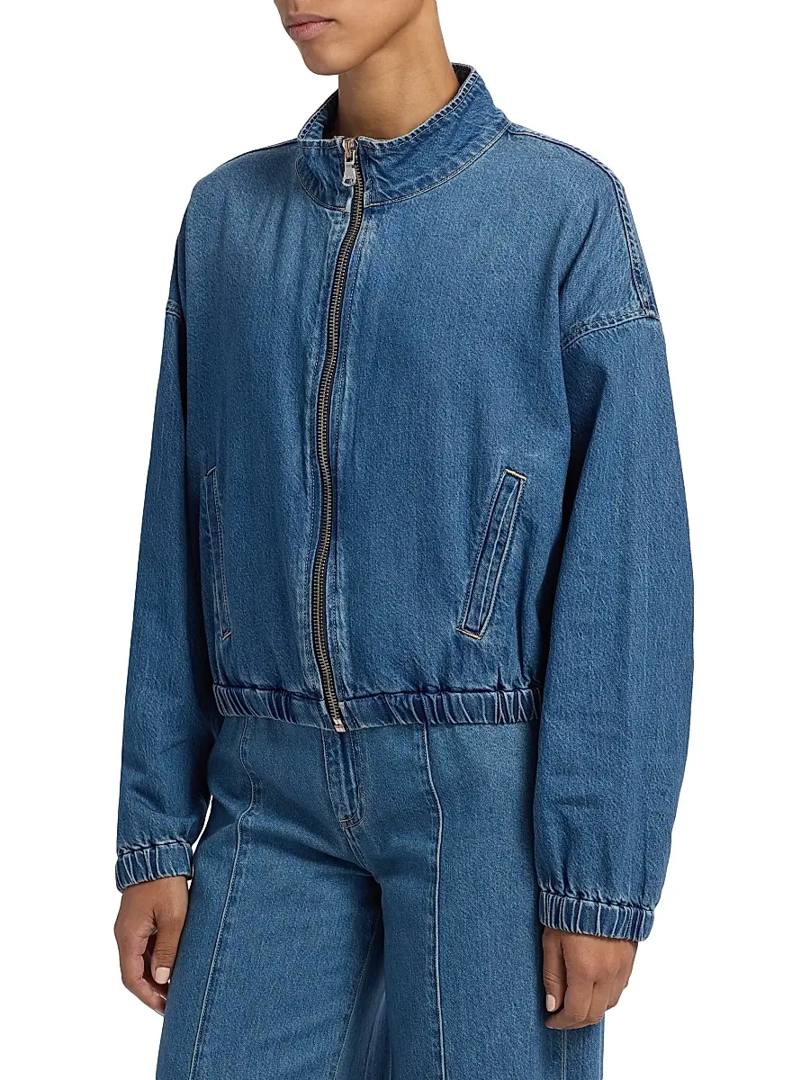 L'AGENCE Women's Dunia Zip-Front Denim Bomber Jacket - Wilton | Thumbnail 4 L'AGENCE Women's Dunia Zip-Front Denim Bomber Jacket - Wilton | Thumbnail 4