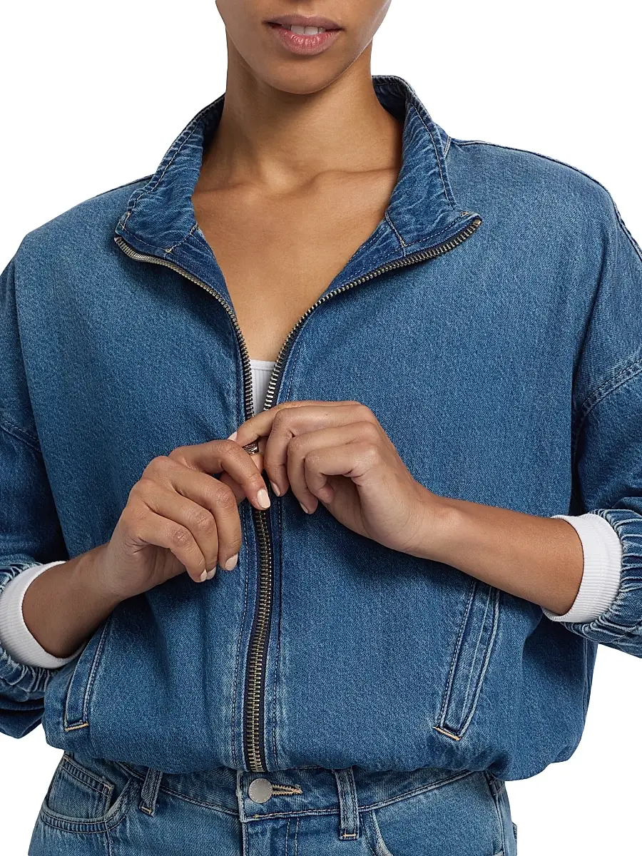 L'AGENCE Women's Dunia Zip-Front Denim Bomber Jacket - Wilton | Thumbnail 6 L'AGENCE Women's Dunia Zip-Front Denim Bomber Jacket - Wilton | Thumbnail 6