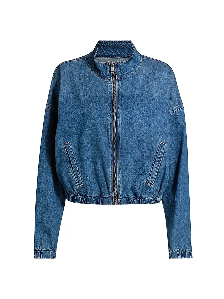 L'AGENCE Women's Dunia Zip-Front Denim Bomber Jacket - Wilton | Image 1 L'AGENCE Women's Dunia Zip-Front Denim Bomber Jacket - Wilton | Image 1