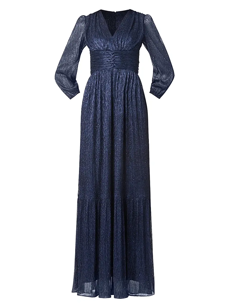 Shoshanna Women's Venus Ruffled Metallic A-Line Gown - Indigo | Image 1 Shoshanna Women's Venus Ruffled Metallic A-Line Gown - Indigo | Image 1