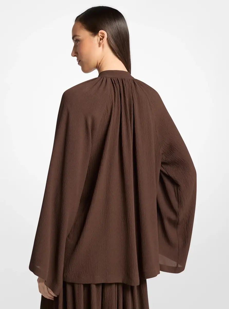 Michael Kors Collection Silk Seersucker Poet Blouse in Brown - One Size by Michael Kors Collection | Thumbnail 5 Michael Kors Collection Silk Seersucker Poet Blouse in Brown - One Size by Michael Kors Collection | Thumbnail 5
