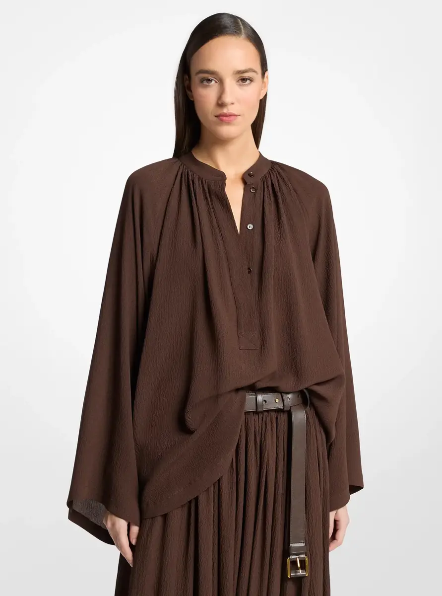 Michael Kors Collection Silk Seersucker Poet Blouse in Brown - One Size by Michael Kors Collection | Thumbnail 6 Michael Kors Collection Silk Seersucker Poet Blouse in Brown - One Size by Michael Kors Collection | Thumbnail 6