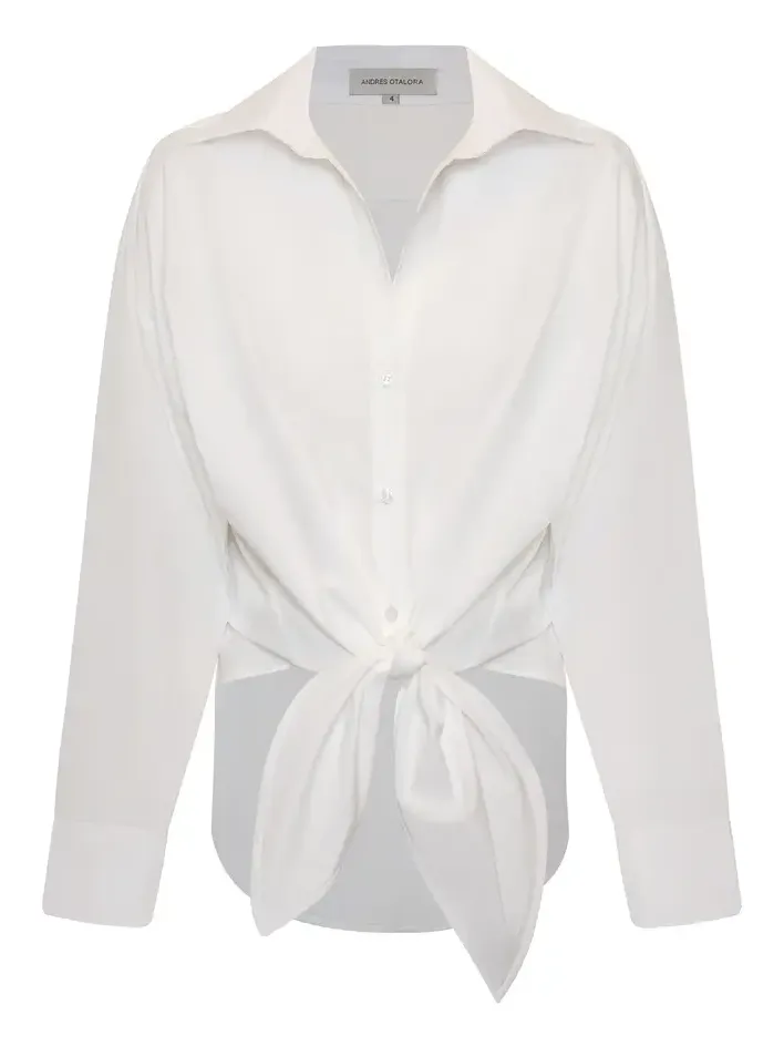 Una Pausa Tie-Front Cotton-Poplin Top
