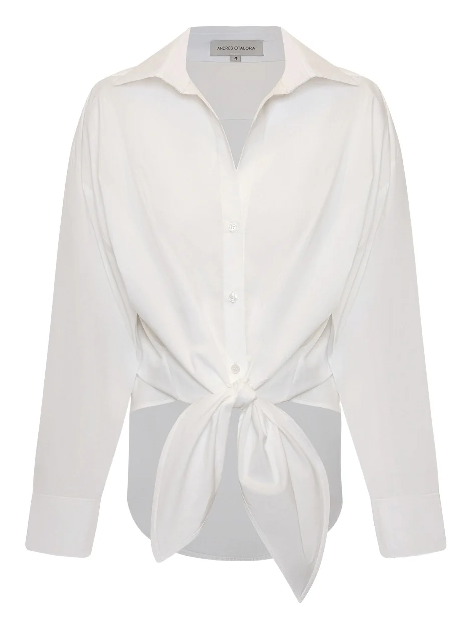 ANDRES OTALORA Una Pausa Tie-Front Cotton-Poplin Top