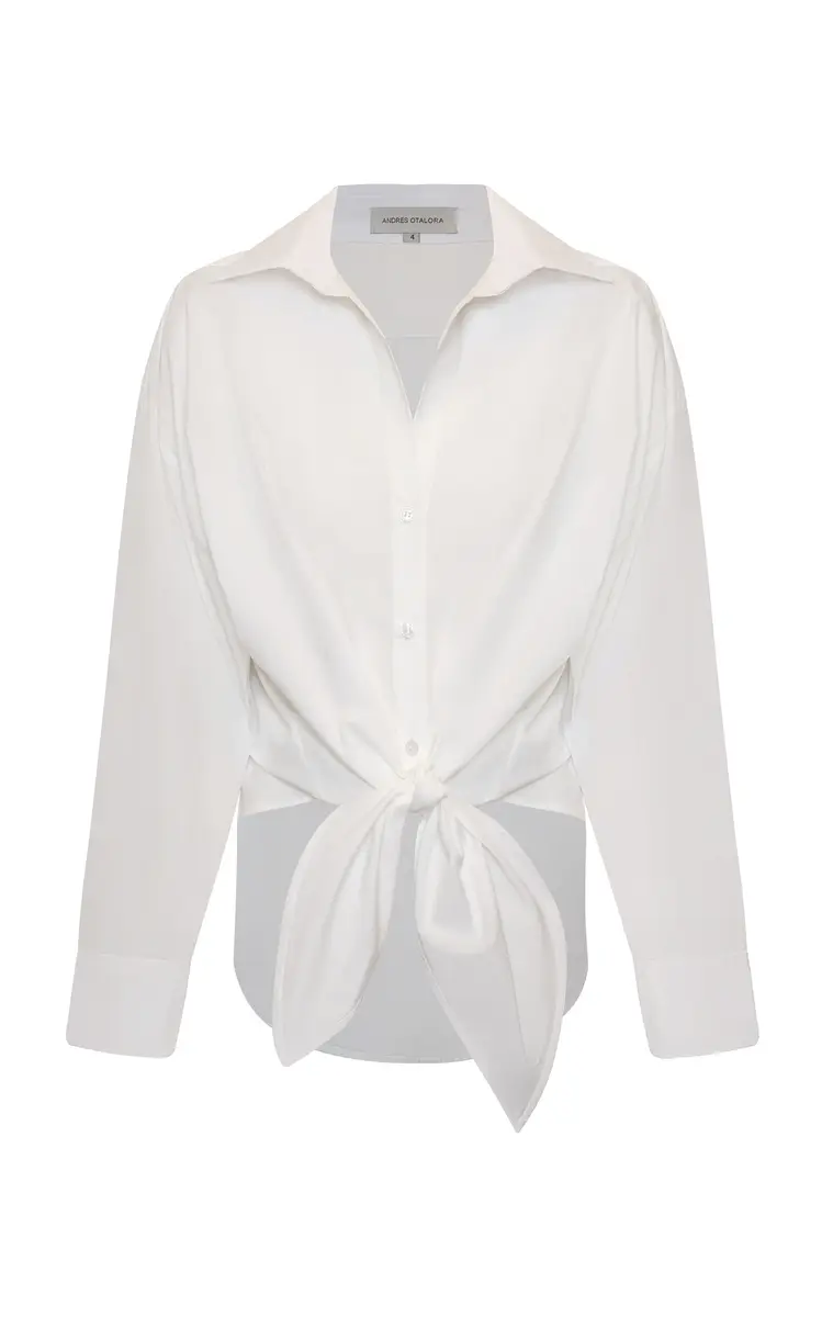 ANDRES OTALORA Una Pausa Tie-Front Cotton-Poplin Top
