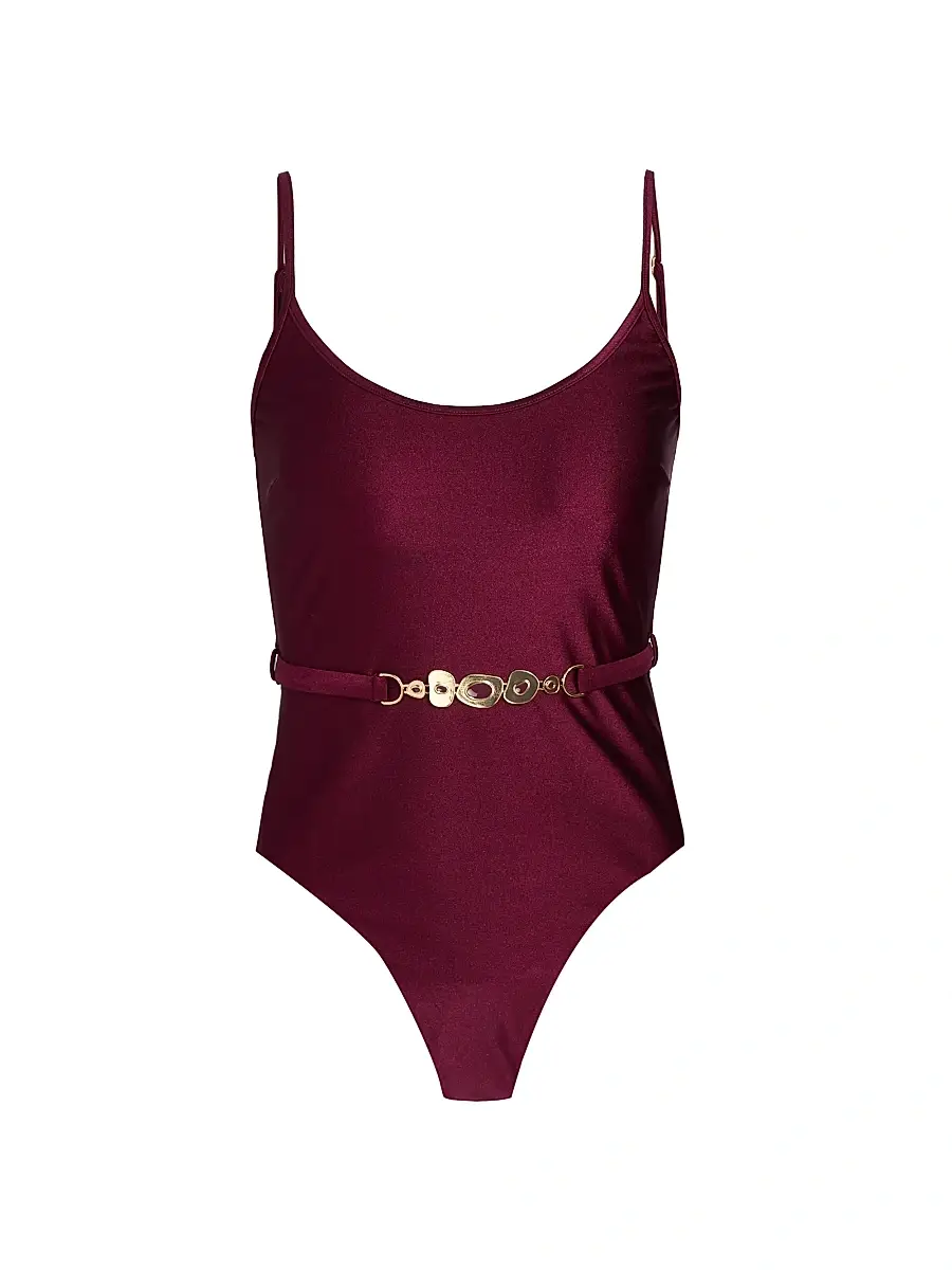 Zimmermann Women's Awaken Belted One-Piece Swimsuit - Burgundy - Size 2 | Image 1 Zimmermann Women's Awaken Belted One-Piece Swimsuit - Burgundy - Size 2 | Image 1