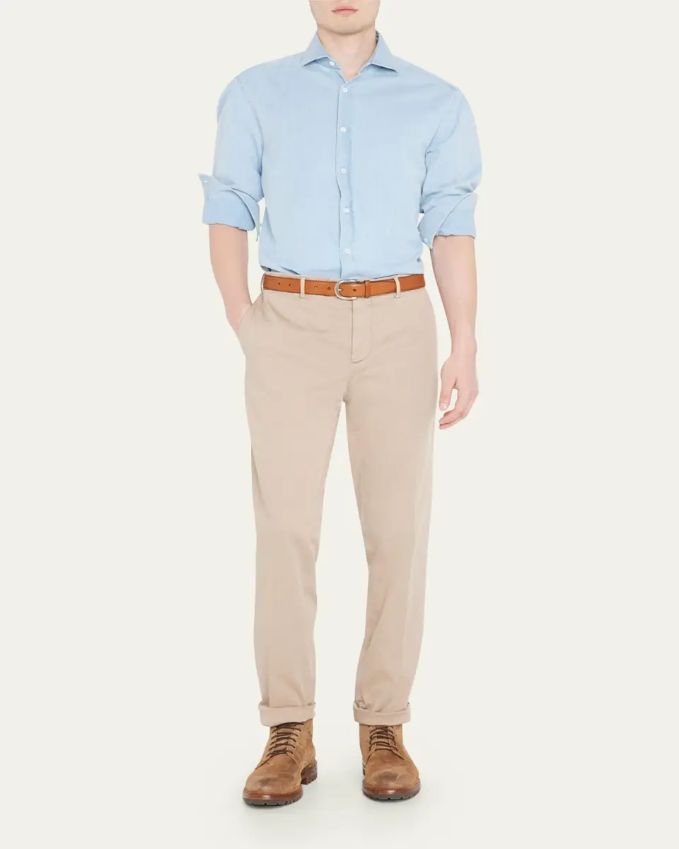 Brunello Cucinelli Men's Denim Sport Shirt | Thumbnail 2