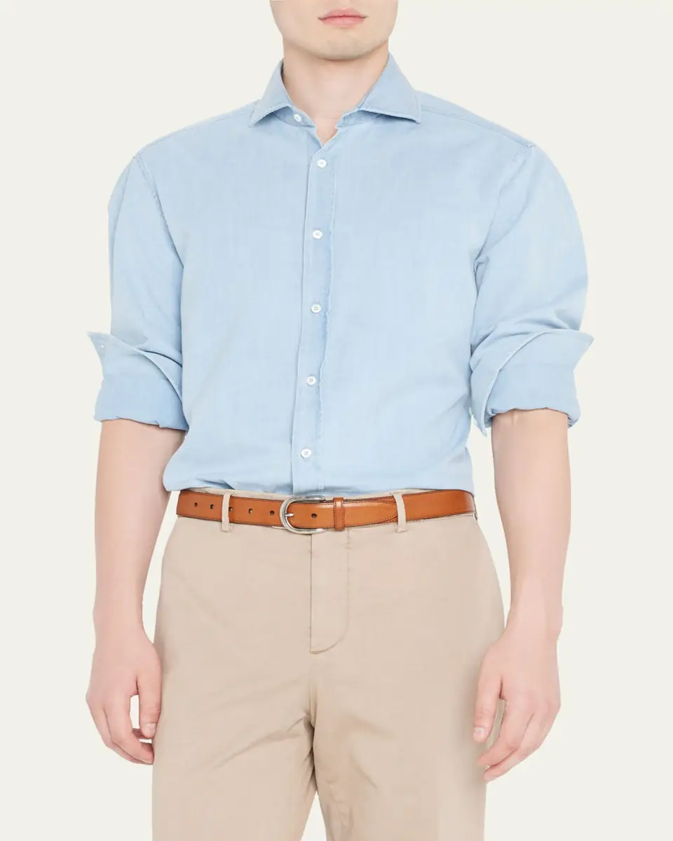 Brunello Cucinelli Men's Denim Sport Shirt | Thumbnail 4