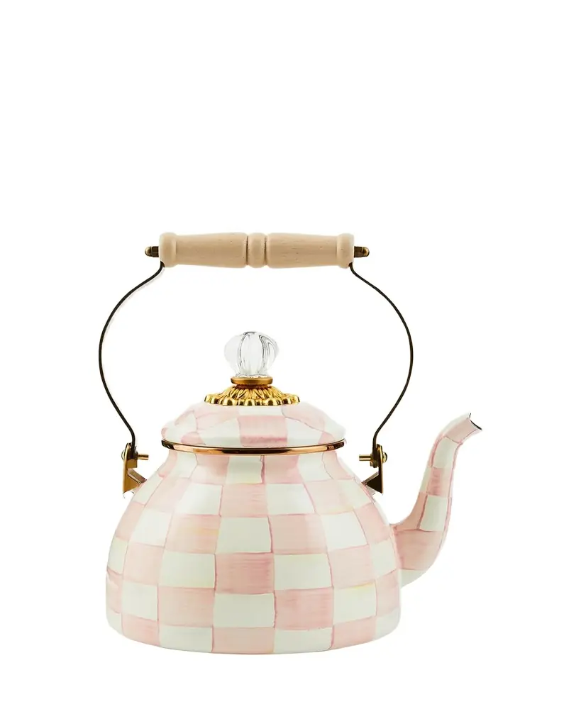 MacKenzie-Childs Rosy Check Enamel Tea Kettle, 2 Quarts | Image 1 MacKenzie-Childs Rosy Check Enamel Tea Kettle, 2 Quarts | Image 1