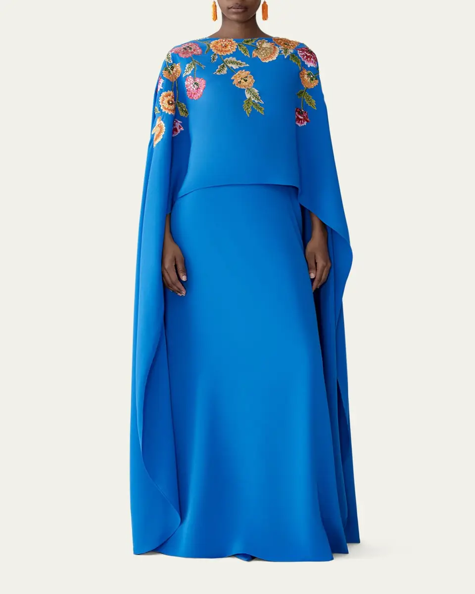 Carolina Herrera Floral Embroidered Cape Caftan Gown | Thumbnail 2 Carolina Herrera Floral Embroidered Cape Caftan Gown | Thumbnail 2