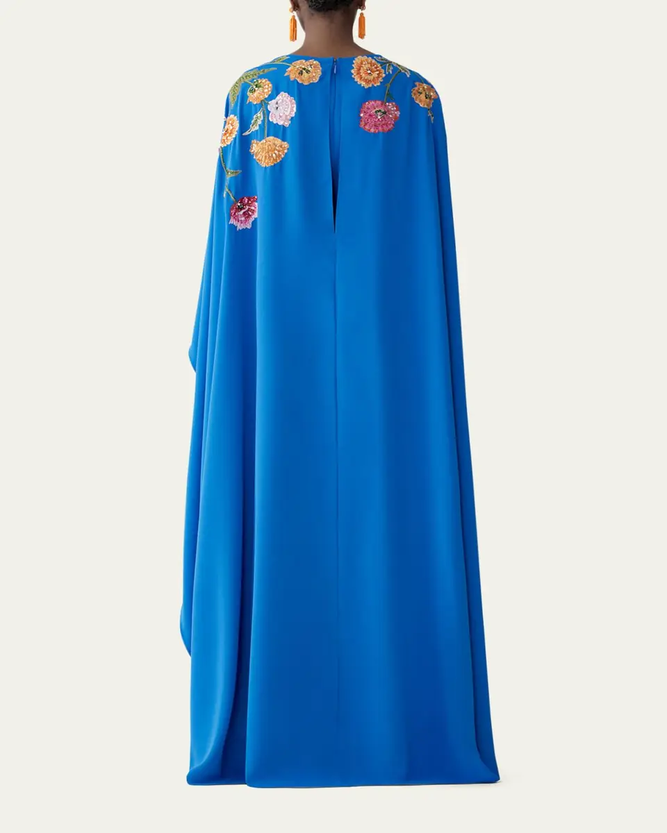 Carolina Herrera Floral Embroidered Cape Caftan Gown | Thumbnail 3 Carolina Herrera Floral Embroidered Cape Caftan Gown | Thumbnail 3