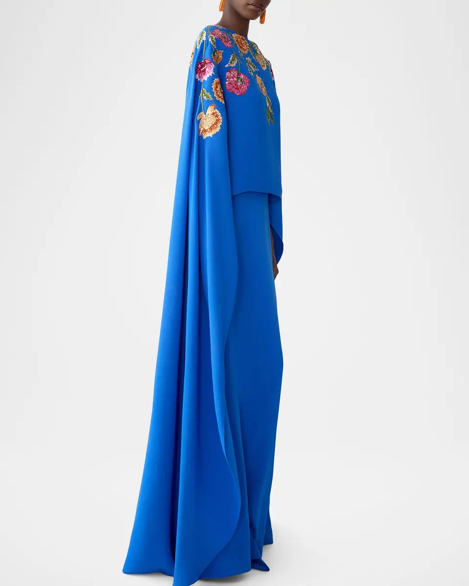 Carolina Herrera Floral Embroidered Cape Caftan Gown | Thumbnail 8 Carolina Herrera Floral Embroidered Cape Caftan Gown | Thumbnail 8