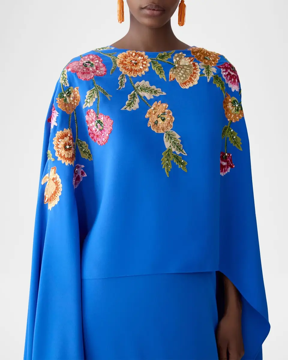 Carolina Herrera Floral Embroidered Cape Caftan Gown | Thumbnail 9 Carolina Herrera Floral Embroidered Cape Caftan Gown | Thumbnail 9