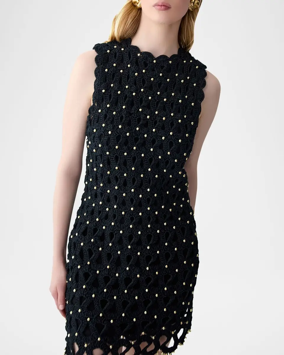 Carolina Herrera Embellished Crochet Knit Sleeveless Mini Dress | Thumbnail 6 Carolina Herrera Embellished Crochet Knit Sleeveless Mini Dress | Thumbnail 6