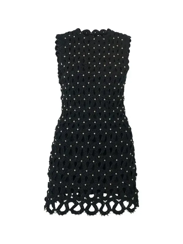 Embellished Crochet Knit Sleeveless Mini Dress